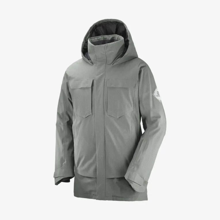 Olive Salomon Stance Cargo Insulated Hooded Men's Ski Jackets | IE NM4583